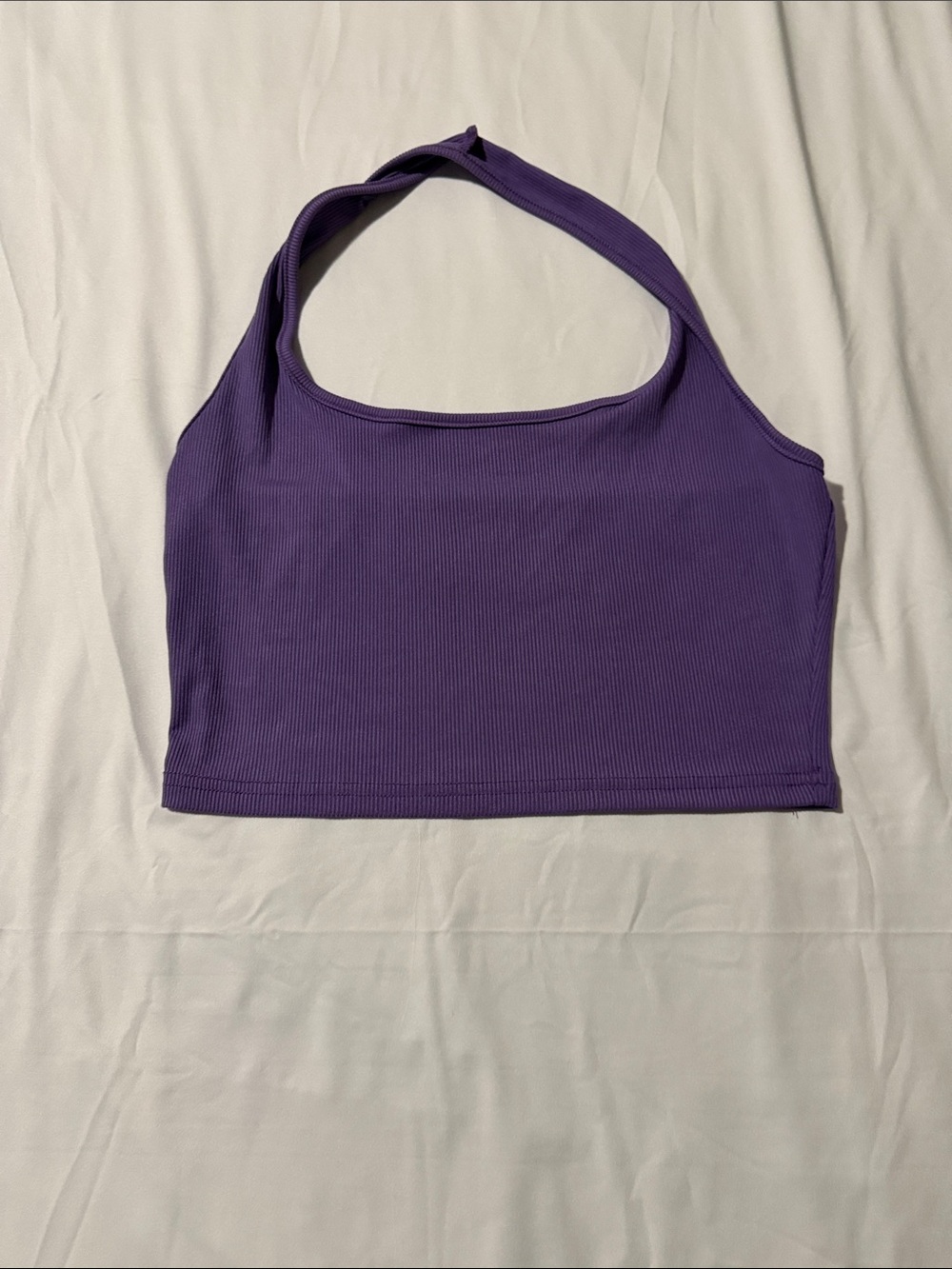 SHEIN Purple Ribbed Halter Crop Top Sports Bra